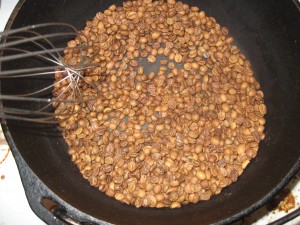 beans begin to turn while home roasting coffee