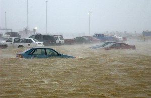 flooded cars by hurricane rain